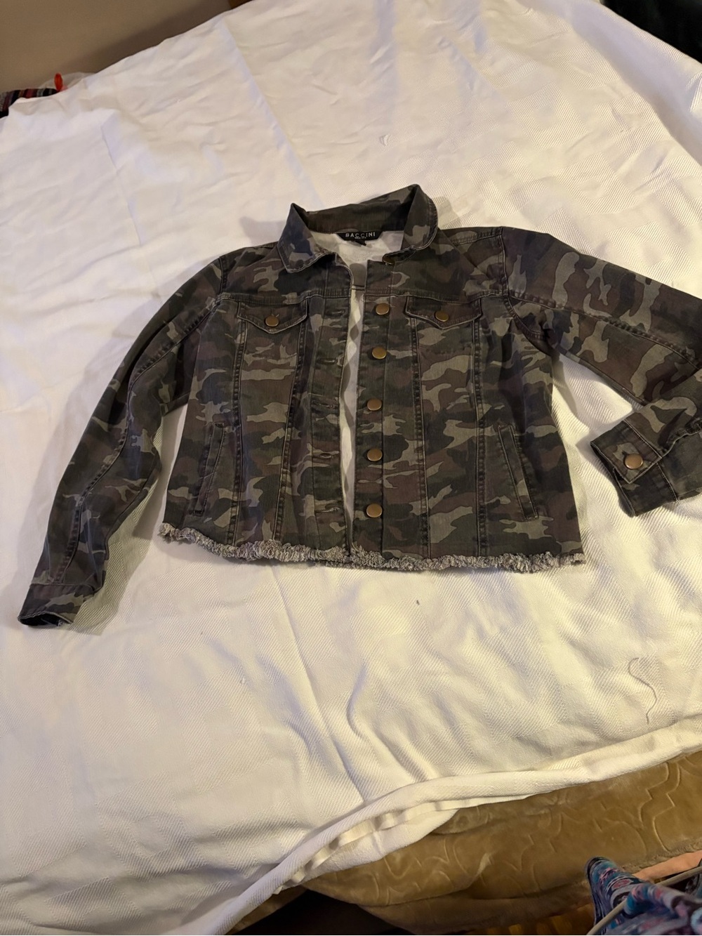Baccini Girls' Camouflage Denim Jacket - Olive & Gray Camo